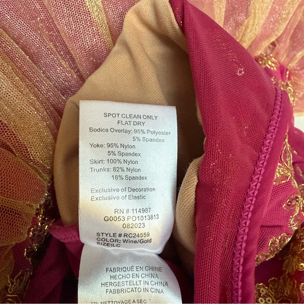 Revolution Dress Dancewear Girls Wine Gold Dance Costume Tulle Child Large LC